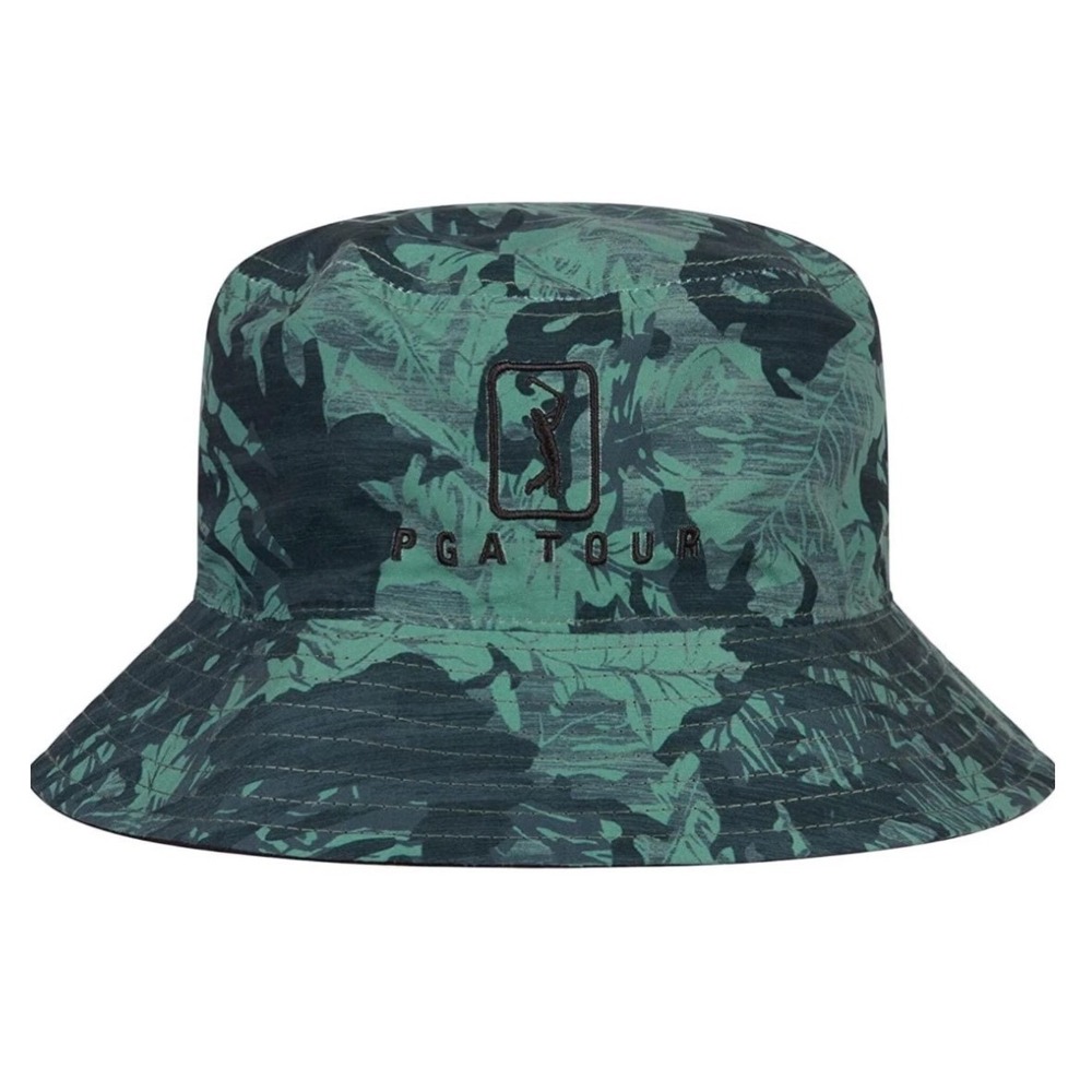 PGA Tour Bucket‎ Hat Mens OS Green Black Reversible Tropical UPF 50+